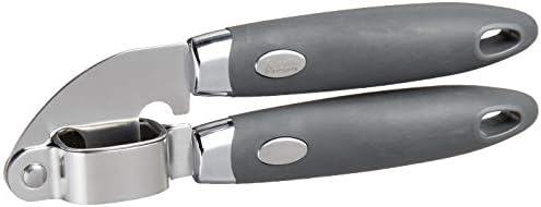 Tovolo Garlic Press Stainless Steel Mincer and Crusher Squeeze Silicone Comfort Grip, Dishwasher Safe, Removable Chamber for Easy Clean, One Charcoal