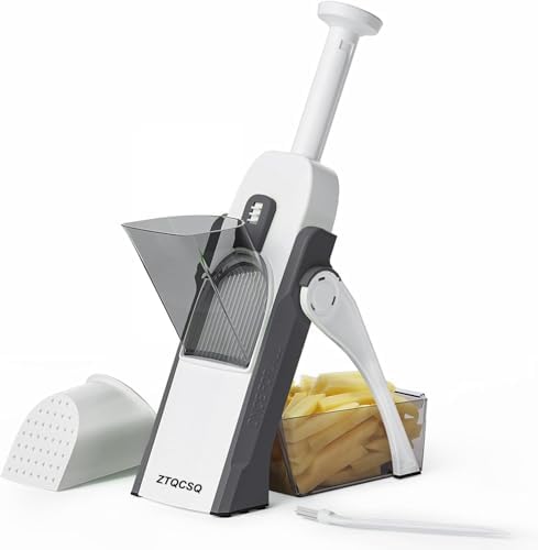 Mandoline Slicer for Kitchen &Safe Vegetable Chopper 5 in 1 & Adjustable mandoline slicer.Detachable Blade,Can cut slicing,strips,shredding and dicing Kitchen Veggie chopper, 01 Gray