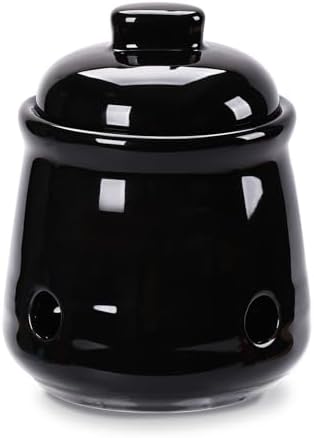 Ceramic Garlic Keeper with Lid, Mini Garlic Saver Container for Countertop, Kitchen Decor (Black)