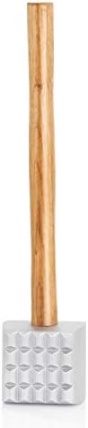 New Star Foodservice Improved Quality Aluminum Meat Tenderizer with Wood Handle, 13 Inch Meat Mallet and Hammer, Dual-Sided Tenderizer for Beef, Chicken, Pork, and Venison