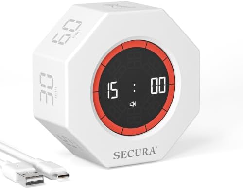 Secura Pomodoro Timer with 1/3/5/10/15/30/60 Min Presets, 3 Level Volume