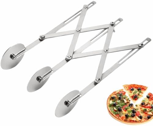Adjustable 3-Wheel Stainless Steel Pastry Cutter - Expandable Pizza Roller for Uniform Slicing,Professional Baking Tool for Cookies, Dough & Pies‌