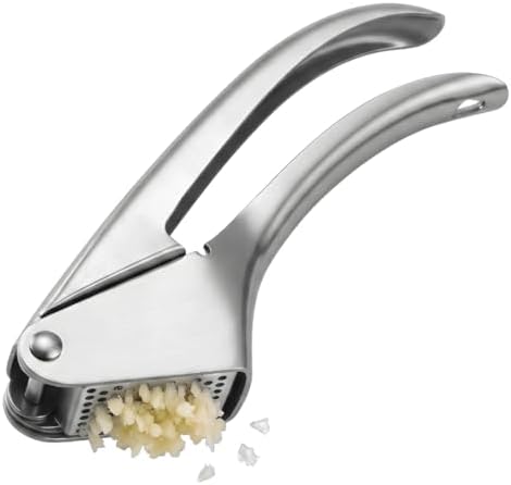 Garlic Press Stainless Steel – Heavy Duty No-Peel Garlic Crusher & Mincer, High Capacity Chamber, Rust-Free 304 Steel, Easy Clean & Dishwasher Safe Clove Crusher & Hand Mincer