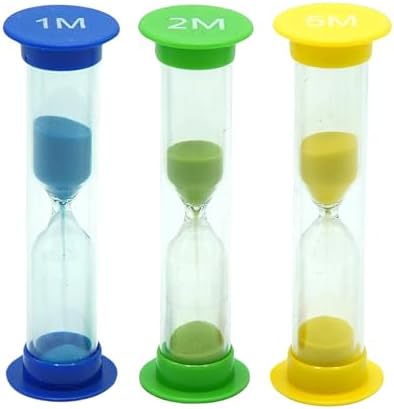 Sand Timer for Kids Set of 3 Small Colorful Hourglass Acrylic Covered Clock 1Min 2Min 5Min for Classroom, Home & Kids Room