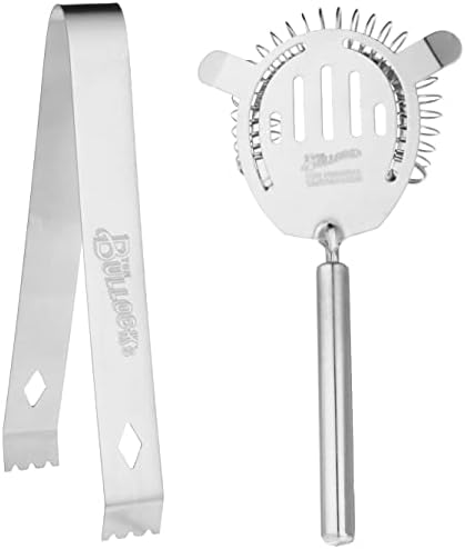 5 pc. Cocktail Shaker Bar Set by Tom Bullock's, The Original Tastemaker: 25 oz Stainless Steel Shaker, Double Measuring Jigger, Stirrer/Mixer Spoon, Strainer and Ice Tongs. Become The Ideal Bartender!