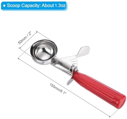 PATIKIL 1.3 Ounce Ice Cream Scoop with Trigger, Stainless Steel Portion Cookie Scoop with Thumb Trigger for Cookie Dough Cupcake Batter Baking, Red 39ML