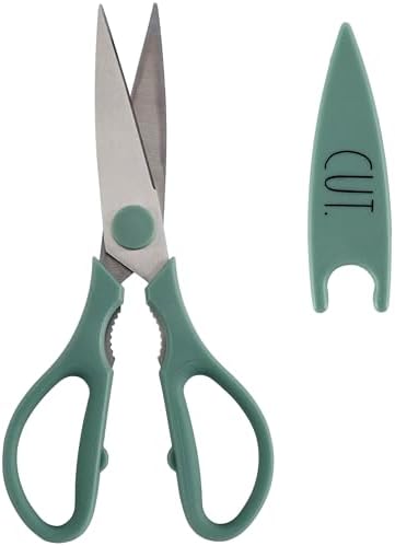 Rae Dunn Kitchen Scissors- Stainless Steel Kitchen Shears, Cooking Scissors for Cutting Meat, Chicken, Herbs and Produce with Blade Cover and Soft Grip Handles (Sage)