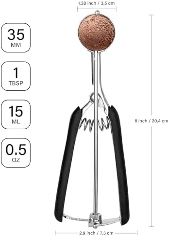 Cookie Scoop 1 Tbsp for Baking, Professional Stainless Steel Ice Cream Scoop 35mm, Melon Baller Meatball Scoop, Good Soft Grips, Quick Trigger Release, 15ml (1 Tablespoon)