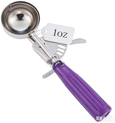 Portion Scoop - Disher, Cookie Scoop, Food Scoop - Portion Control - 18/8 Stainless Steel, Purple Handle (#40 / 1oz)