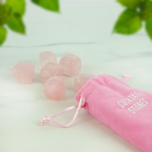 Gift Republic Rose Quartz Cocktail Stones – Set of 6 Reusable Ice Cubes - Natural Drink Chillers with Drawstring Bag – Elegant Ice Alternative for Spirits & Cocktails – Stylish Home Barware Gift