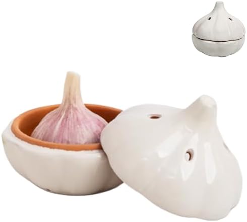 Ceramic Garlic Keeper Storage Jar: Garlic Keeper for Counter, Garlic Holder Storage Container with Breathable Holes, Kitchen Garlic Saver Storage Pod to Keep Garlic Cloves Fresh Longer