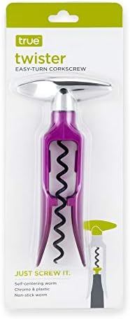 True Self Pulling Corkscrew Wine Opener, Durable Plastic with Easy Turn Chrome Handle, Wine Bottle Opener for Bartenders, Bar Cart Accessories, Home Bar, Kitchen, Set of 1, Colors May Vary