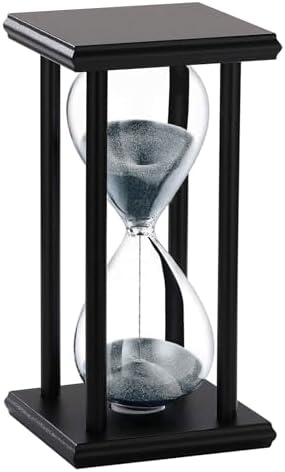 SuLiao Wood Hourglass 30 Minute, Black Wooden Stand Sand Timer Clock, Black Sand Watch 30 Min, Antiguo Reloj De Arena Half Hour, Large Unique Glass Sandglass for Home, Desk, Office Decorative