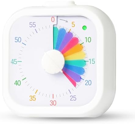 Visual Timer for Kids 60 Minute Countdown Timer Rainbow Square Desktop Timer for Classroom Study Office Kitchen with Silent Operation (White)
