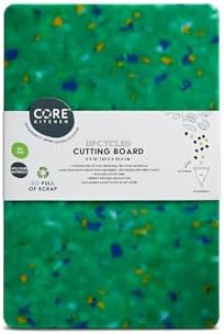 Core Home Upcycled BPA Free 8 x 12 Inch Made of Post Industrial Recycled Plastic Materials Charcuterie Platter Non-Slip Chopping Cutting Board, Green Confetti