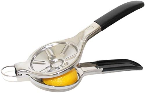 [Free Citrus Tap Gift] EcoJeannie Jumbo Size FLAT PRESS 100% Stainless Steel Lemon Squeezer for Pressing Lemon-half FLAT, Silicone Handle (LS0003S)