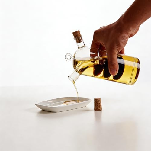 ELETON 2 in 1 Oil Dispenser,Glass Cruet with Triple-Bubble Inner Chamber