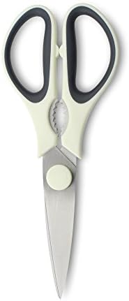 Grunwerg Multi-Purpose Heavy Duty Steel Kitchen Shears Scissors with Nut Cracker, Stainless, White, 21 x 8.5 x 1.5 cm
