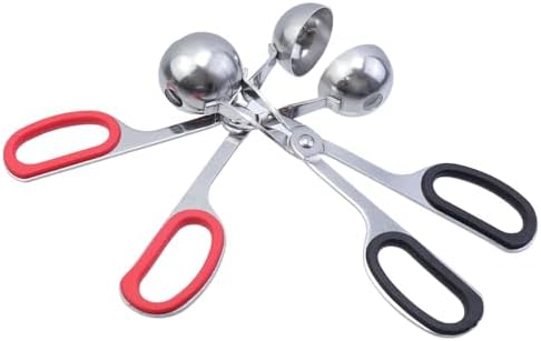 2Pcs Meatball Maker Tongs None-Stick Meatball Maker Stainless Steel Meat Ballers Scoop Ball Maker Ice Tongs for Meat, Cake Pop, Ice Cream Scoop, Fruit, Cookie Dough, Melon -Black & Red（M Size）