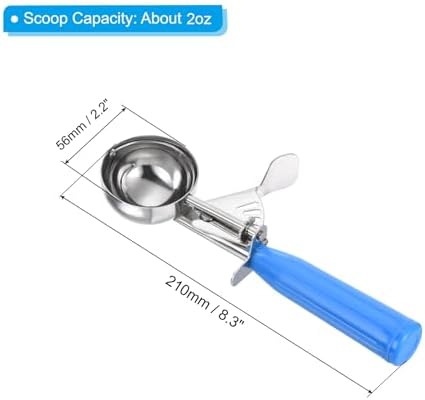 PATIKIL 2 Ounce Ice Cream Scoop with Trigger, Stainless Steel Portion Cookie Scoop with Thumb Trigger for Cookie Dough Cupcake Batter Baking, Blue 60ML