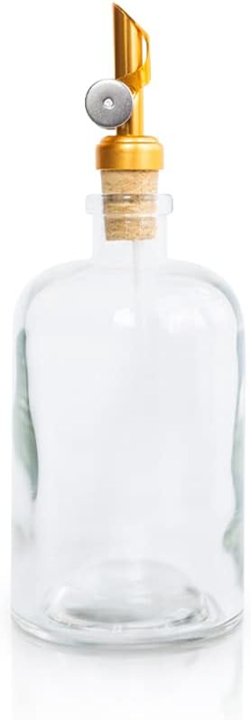 Rail19 Clear Glass Mouthwash Dispenser with Metal Pour Spout | Cooking Oil and Vinegar Dispenser - Perfect for the Bathroom, Kitchen & Tabletop, 13oz (Gold)