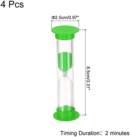 PATIKIL 2 Minute Sand Timer, 4Pcs Small Sandy Clock with Plastic Cover, Count Down Sand Glass for Games, Kitchen, Party Favors DIY Decoration, Green