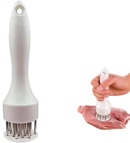 2026 New Stainless Steel Meat Tenderizer Needle 21 Pin Steak, Stainless Steel Meat Tenderizer, Ultra Sharp Needle Blades Chicken BBQ Kitchen Cooking Tool, With Pounding Steak Mallet Tool (White 1pcs)