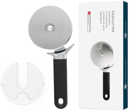 KITCHENDAO Pizza Cutter Wheel with Blade Cover & Thumb Guard, 4 Inch, Black