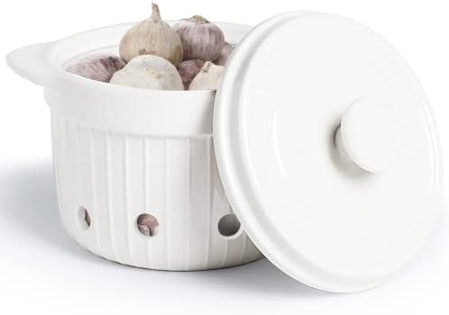 Ceramic Garlic Keeper with Lid (White)