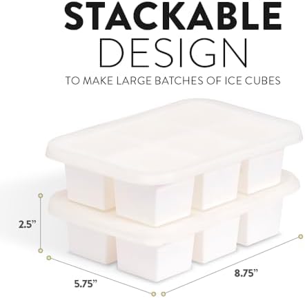 BLOXX Silicone Ice Cube Tray with Lid for Freezer | BPA Free Ice Cube Tray Mold Makes 2in Cubes | Stackable Ice Cube Molds is Dishwasher Safe | Easy release 6 Flexible Ice Cube Trays for Freezer