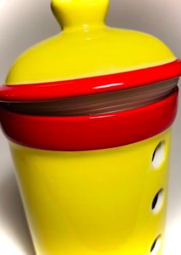 BonCera, Premium Ceramic Garlic Keeper Jar with Lid - Yellow Rooster
