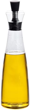 Restaurantware-Forma Professional 3 x 3 x 10.5 Inch Glass Oil Drizzler, 1 Borosilicate Olive Oil Dispenser - 17-Ounce Capacity, Stainless Steel Spout, Glass Bottle Dispenser, Silicone Cap, For Oils