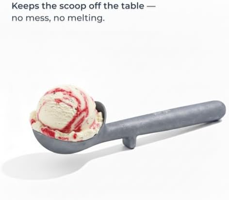 Aluminum Ice Cream Scoop, Heat-Conductive One-Piece Triggerless Scooper, Self-Standing Elevated Head, Ergonomic 7-Inch Handle, Matte Silver
