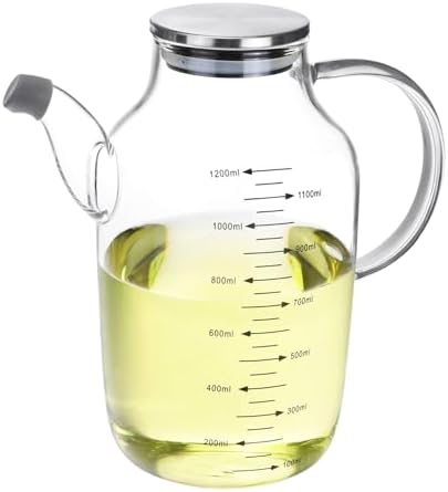 QWORK 1200ML/40Oz Large Glass Cooking Oil Bottle with Stainless Steel Lid, Oil & Vinegar Dispenser Bottle for Olive Oil, Vinegar, Soy Sauce, Kitchen No Drip Liquid Container