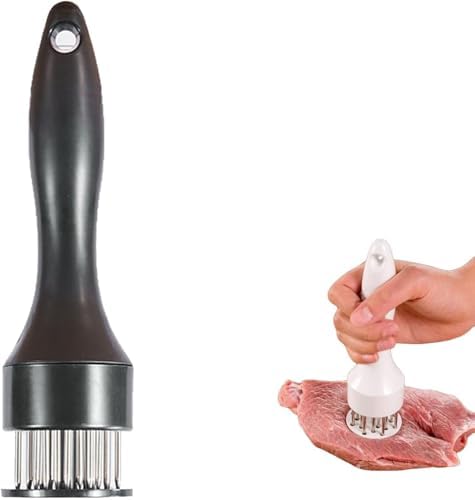 2026 New Stainless Steel Meat Tenderizer Needle 21 Pin Steak, Stainless Steel Meat Tenderizer, Ultra Sharp Needle Blades Chicken BBQ Kitchen Cooking Tool, With Pounding Steak Mallet Tool (black 1pc)