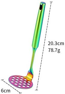 Stainless Steel Potato Masher for Non-Stick, Sturdy and Durable Whole Shaped Food Masher Hand Kitchen Aid, Avocado Masher Kitchen Tool Dishwasher Safe (8 in, Rainbow)
