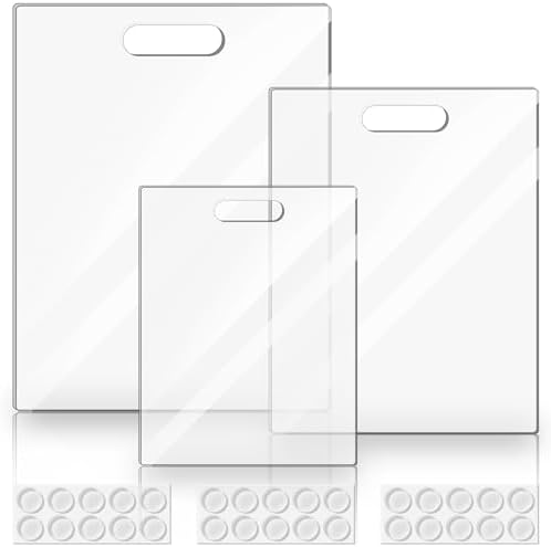 Ziliny 3 Pcs Clear Acrylic Cutting Boards for Kitchen Counter Chopping Boards with Easy Grip Handle Non Slip Clear Cutting Board for Countertop with Anti Slip Rubber Feet for Countertop Home Protector