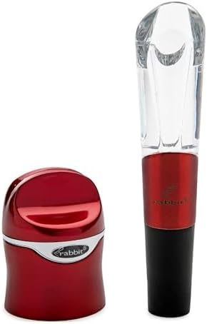 Rabbit Aerate and Preserve Wine Set, Wine/Champagne Sealer and Super Aerator (Red), Standard