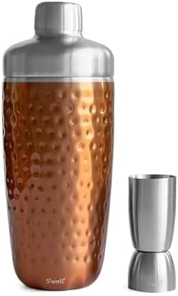 S'well Stainless Steel Shaker Set with Jigger, 18oz, Dipped Metallic, Triple Layered Vacuum Insulated Container Keeps Cocktails Colder for Longer, BPA Free Barware