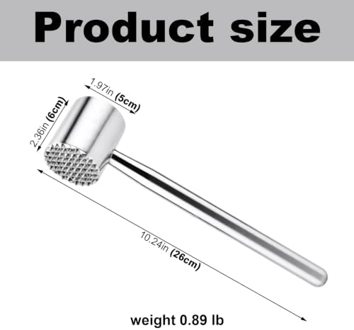 Meat Tenderizer Mallet, Heavy Duty Meat Hammer Dishwasher Safe, Kitchen Essentials 304 Stainless Steel Dual-side Mallet for Steak, Beef, Poultry and Fish