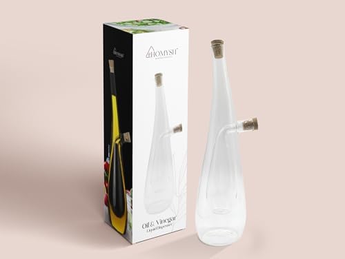 Oil and Vinegar Dispenser Bottle 2-in-1, Glass Cruet Set for Kitchen, Dual-Chamber Olive Oil & Vinegar Dispenser, Cork Stoppers, Funnel & Brush Included, 13 oz, Clear