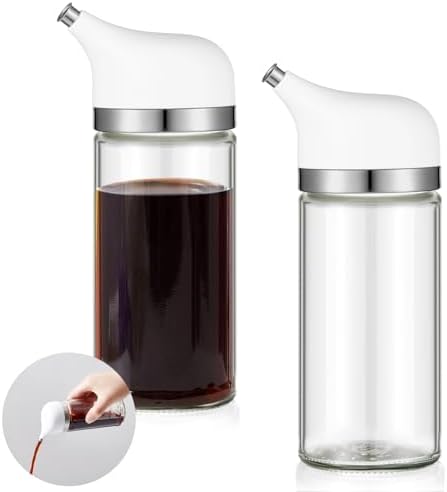 2 Pcs Cruet Dispenser Set 6 oz, White Glass Soy Sauce Dispenser, Small Olive Oil and Vinegar Bottles, Soy Sauce Bottle, Non Drip Spout Cruet Bottle Container for Kitchen Cooking