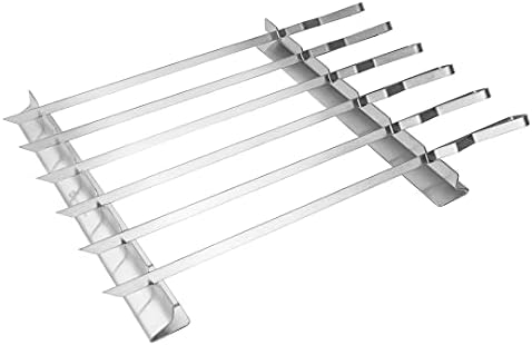 Restaurantware Met Lux 16.9 Inch Barbecue Skewers With Racks 8 Piece Heavy-Duty Shish Kabob Skewer Set - Brings 6 Skewers Includes 2 Grill Racks Stainless Steel Grilling Skewer Set Reusable