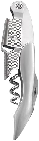 True Sommelier Waiters Corkscrew Wine Opener, Stainless Steel with Built-in Bottle Opener and Sharp Foil Cutter for Bartenders, Home Bar, Kitchen, Travel, Gifts for Wine Lovers, Set of 1, Silver