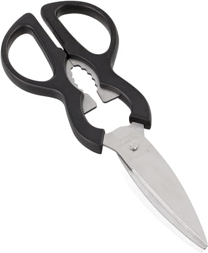Leifheit Practical Household Scissors, Stainless Steel Blades, Silver, with Crown Top Lifter, Screw Top Opener