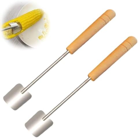 Corn Peeler Stainless Steel Corn Cob Stripper Tool Wooden Handle (2)