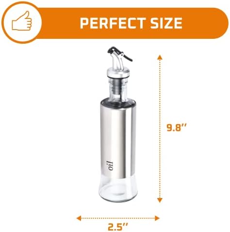 Bruntmor Kitchen Oil Dispenser - Olive Oils Dispenser Spout - Stainless Steel Cooking Oils Container Spout - Glass Oil Decanter, Pourer, Cruet - Kitchen Liquid Dispenser Bottle for Vinegar, Sesame