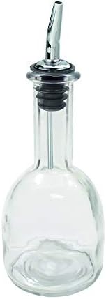 Tablecraft 10404 10 oz Glass Bottle Clear Glass, Stainless Steel Pourer 3¼ x 3¼ x 8¼"