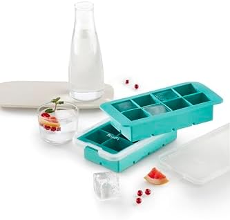 Lékué XL Square Block Ice Cube Mold Tray For Freezer With Lid | Made With Platinum Silicone | 6 x Large Elegant Style Ice Cubes for Cocktails, Whiskey, Brandy, Ice Tea, Coffee & More | Turquoise