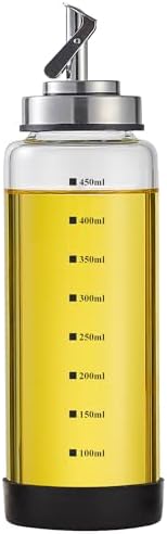 Verdental 15 oz Glass Olive Oil Dispenser Bottle for Kitchen Stainless Steel Cruet Pourer Spout for Oil Vinegar Coffee Syrup Soy Sauce Other Liquids with Non-slip Silicone Ring and Labels (450ml)